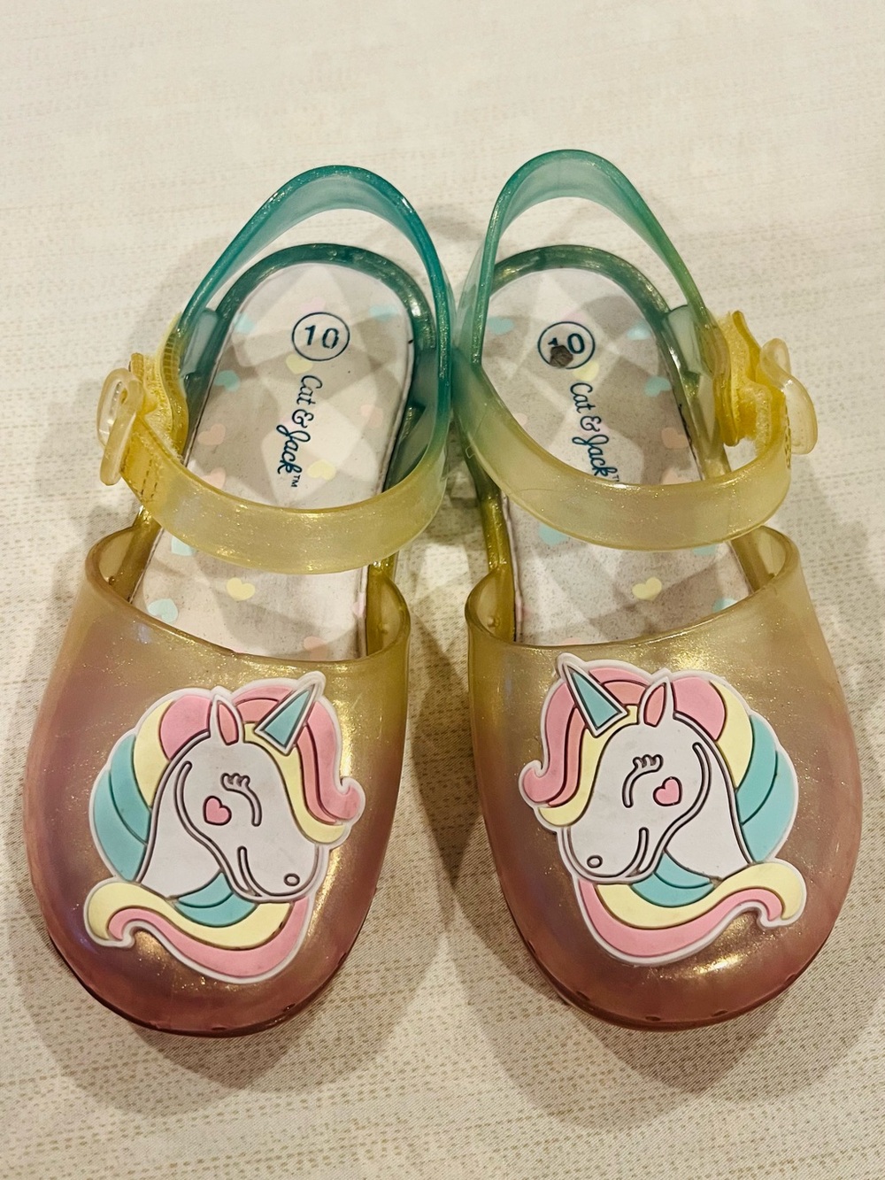 Cat & Jack Girls' Pastel Unicorn Jelly Sandals - Multi colored size 10 girls